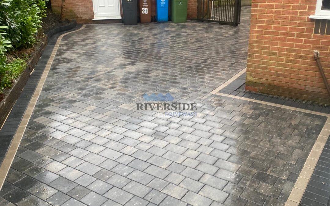 Grey block paving at Royton, Oldham