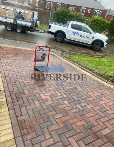 Installation red paving Patio at Royton, Oldham