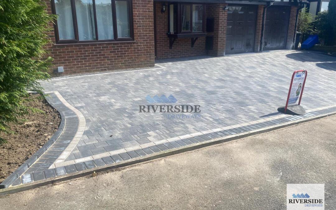 Grey block paving at Hyde, Tameside